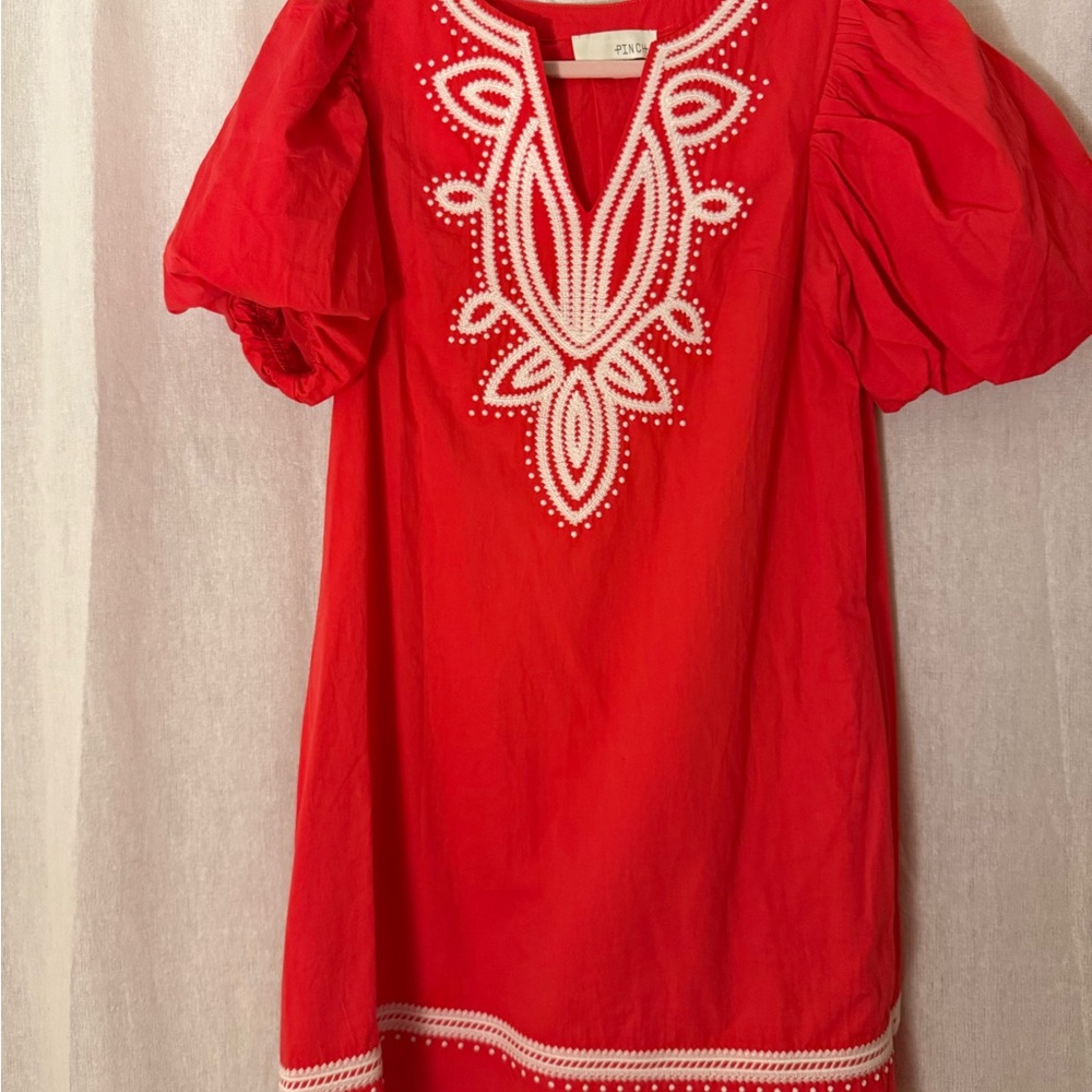 Red Embroidered Mini Dress
